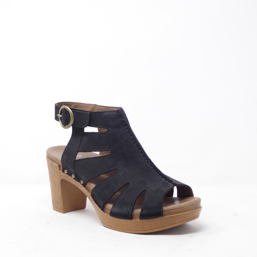 Dansko Women Demetra Sandal Black Leather Block Heel Cutout Strappy 40 / 10-10.5